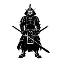 a black and white illustration of a samurai with two swords vector