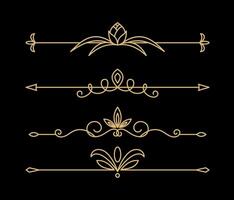 Calligraphic ornament set vintage on gold colour vector