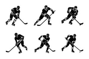 Dynamic Ice Hockey Player Silhouette Set High-Quality for Sports Design, Logos, and Team Branding vector