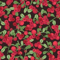 Elegant seamless pattern with arctic lingonberry on dark background. Backdrop with boreal forest berry. Natural illustration in vintage style for textile print, wallpaper, wrapping paper. vector