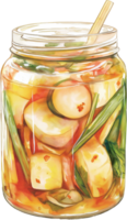 A jar filled with vegetables and a spoon png