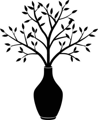 Minimalist Leafless Tree in a Vase Silhouette