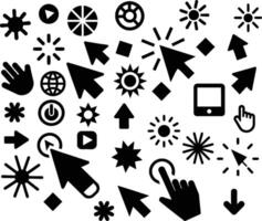 Pointer click icon clicking cursor pointing hand and other icon silhouette vector