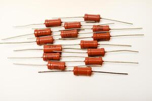 Resistors with axial terminals. Elements of electronics. photo