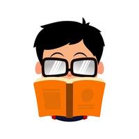Boy Reading a Book, Student reading a book in library, Emoji Boys School vector