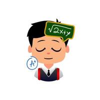Smart Student Solving Math, Fast-learning student grasping new knowledge, Emoji Boys School vector