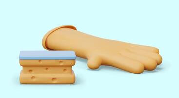 Rubber glove, sponge with surfaces of different hardness. composition vector