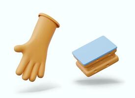 Rubber glove, sponge. Set of realistic objects for cleaning concepts vector