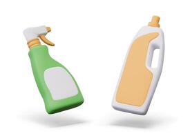 Plastic bottle with handle, spray. Set of containers for liquid detergents vector