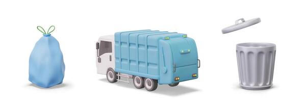 Set of 3D icons for concept of throwing away and removing garbage vector