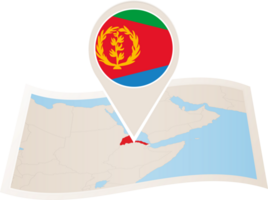 Folded map of Eritrea with flag pin of Eritrea. png
