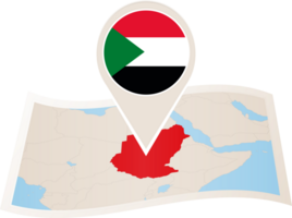 Folded map of Sudan with flag pin of Sudan. png