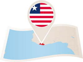 Folded map of Liberia with flag pin of Liberia. png