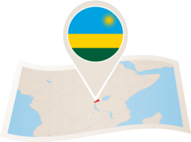 Folded map of Rwanda with flag pin of Rwanda png