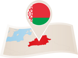 Folded map of Belarus with flag pin of Belarus. png