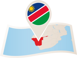 Folded map of Namibia with flag pin of Namibia. png