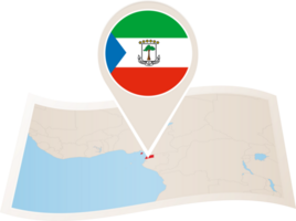 Folded map of Equatorial Guinea with flag pin of Equatorial Guinea. png