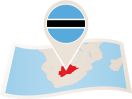 Folded map of Botswana with flag pin of Botswana. png