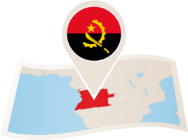 Folded map of Angola with flag pin of Angola. png