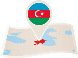 Folded map of Azerbaijan with flag pin of Azerbaijan. png