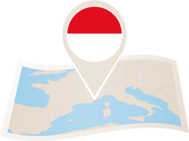 Folded map of Monaco with flag pin of Monaco. png