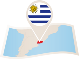 Folded map of Uruguay with flag pin of Uruguay. png