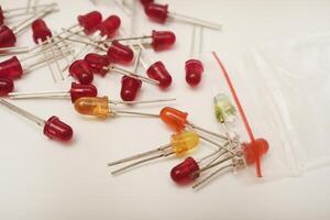 LEDs. Old LEDs on a white background. photo