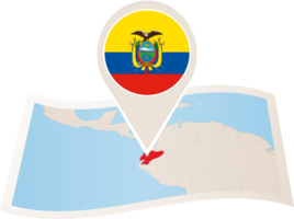 Folded map of Ecuador with flag pin of Ecuador. png
