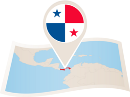 Folded map of Panama with flag pin of Panama. png