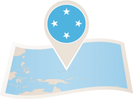 Folded map of Micronesia with flag pin of Micronesia. png