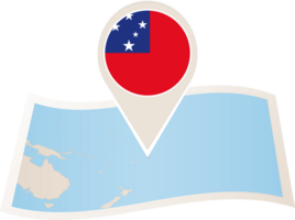 Folded map of Samoa with flag pin of Samoa. png