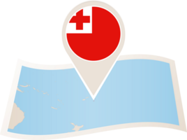 Folded map of Tonga with flag pin of Tonga. png