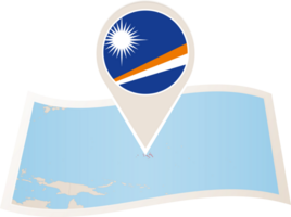 Folded map of Marshall Islands with flag pin of Marshall Islands. png