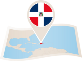 Folded map of Dominican Republic with flag pin of Dominican Republic. png