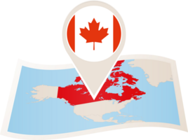 Folded map of Canada with flag pin of Canada. png