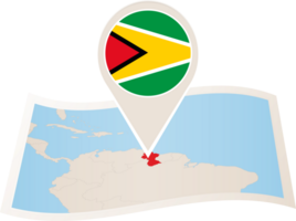 Folded map of Guyana with flag pin of Guyana. png