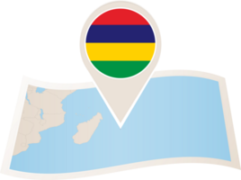 Folded map of Mauritius with flag pin of Mauritius. png