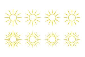 The yellow sun icon collection varies in the length of the light vector