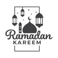 Ramadan Kareem Greeting with Mosque and Lanterns vector