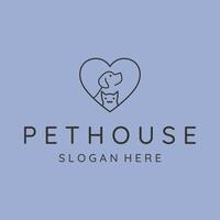 dog cat icon pet house line art logo symbol illustration design vector