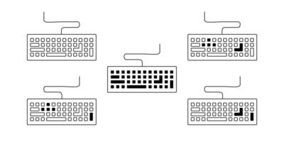 Computer keyboard icon. Line art computer keyboards icon with a stylized cable. vector