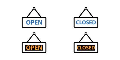 Open and Closed Hanging Signs. Illustration of Nameplate Icon. vector