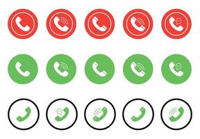 Collection of phone call icons in red and green circles. vector