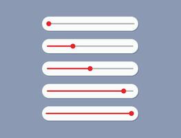 Horizontal adjustable sliders with a red progress bar indicator against a light gray background. vector