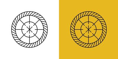 Simple Black Line Art Target Icon on White and Mustard Yellow Backgrounds. vector