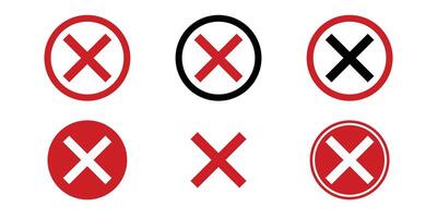 Set of Red and Black X Icons in Circles. Red Cross Mark Icon. vector