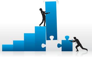 Business people working together to build a puzzle vector