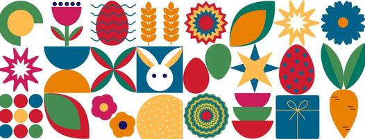 Seamless Easter pattern in modern minimalist style with geometric shapes, eggs. Abstract template for poster, branding, advertising, postcard, prints, banner.easter illustration vector