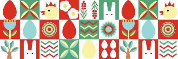 easter bunny Seamless Easter pattern in modern minimalist style with geometric shapes, eggs. Abstract template for poster, branding, advertising, postcard, prints, banner. vector