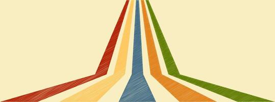Abstract background 70s retro perspective lines background. Vintage colourful stripes banner, backdrop.a poster with a rainbow line on it vector